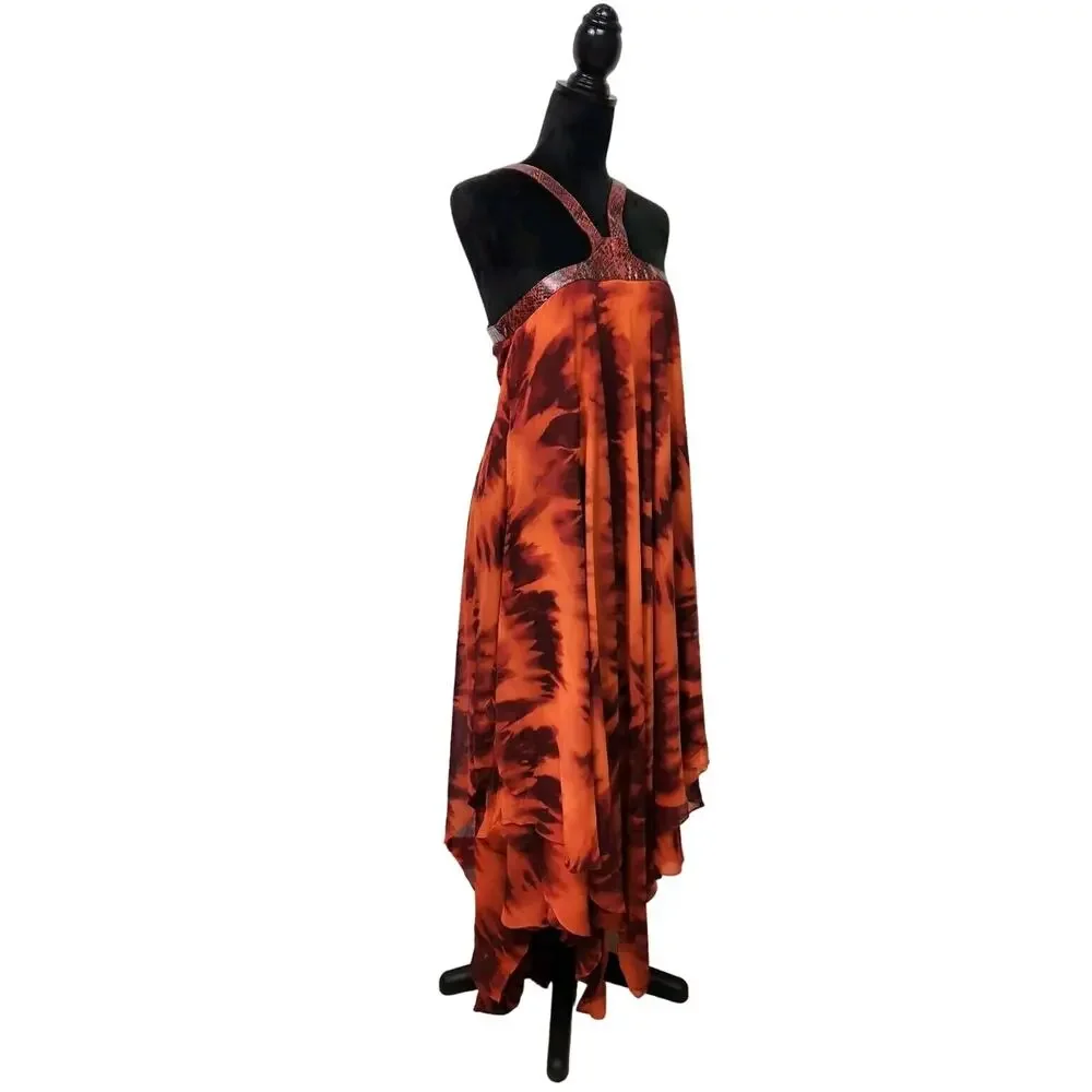 Michael Kors Runway Silk Chiffon Red Snakeskin Strap Harness dress Gown Size 12